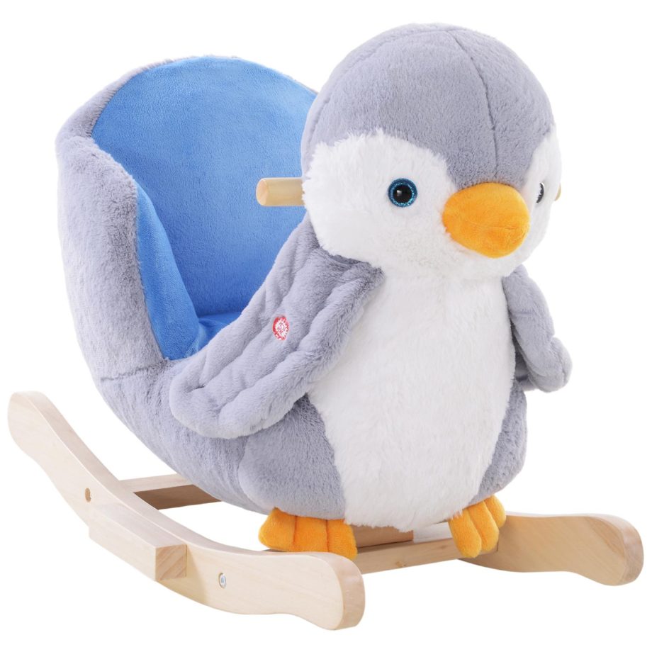 HOMCOM Children Kids Animal Rocking Horse Penguin Plush Musical Button 32 Songs Kid Rocker