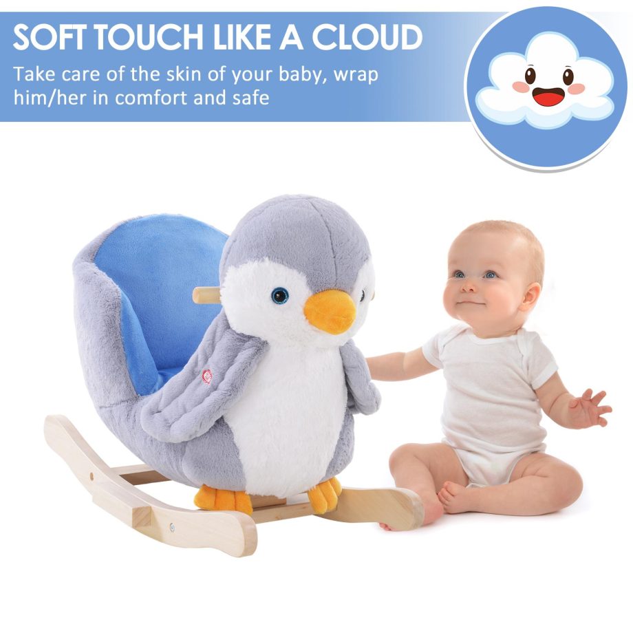 HOMCOM Children Kids Animal Rocking Horse Penguin Plush Musical Button 32 Songs Kid Rocker