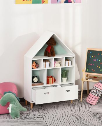 HOMCOM Kids Wooden Bookshelf Chest and Toy Storage Unit w/ Drawer, Children's Bookcase Organizer Cabinet Blue/Pink