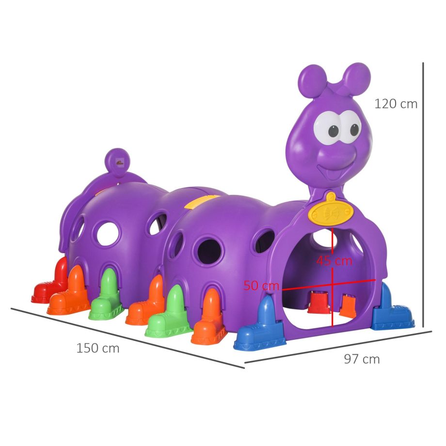 Outsunny Play Tunnel for Kids, Caterpillar Climbing Crawling Tunnel Equipment, for Ages 3-6 Years, Indoor, Outdoor, for Garden, Playground - Purple