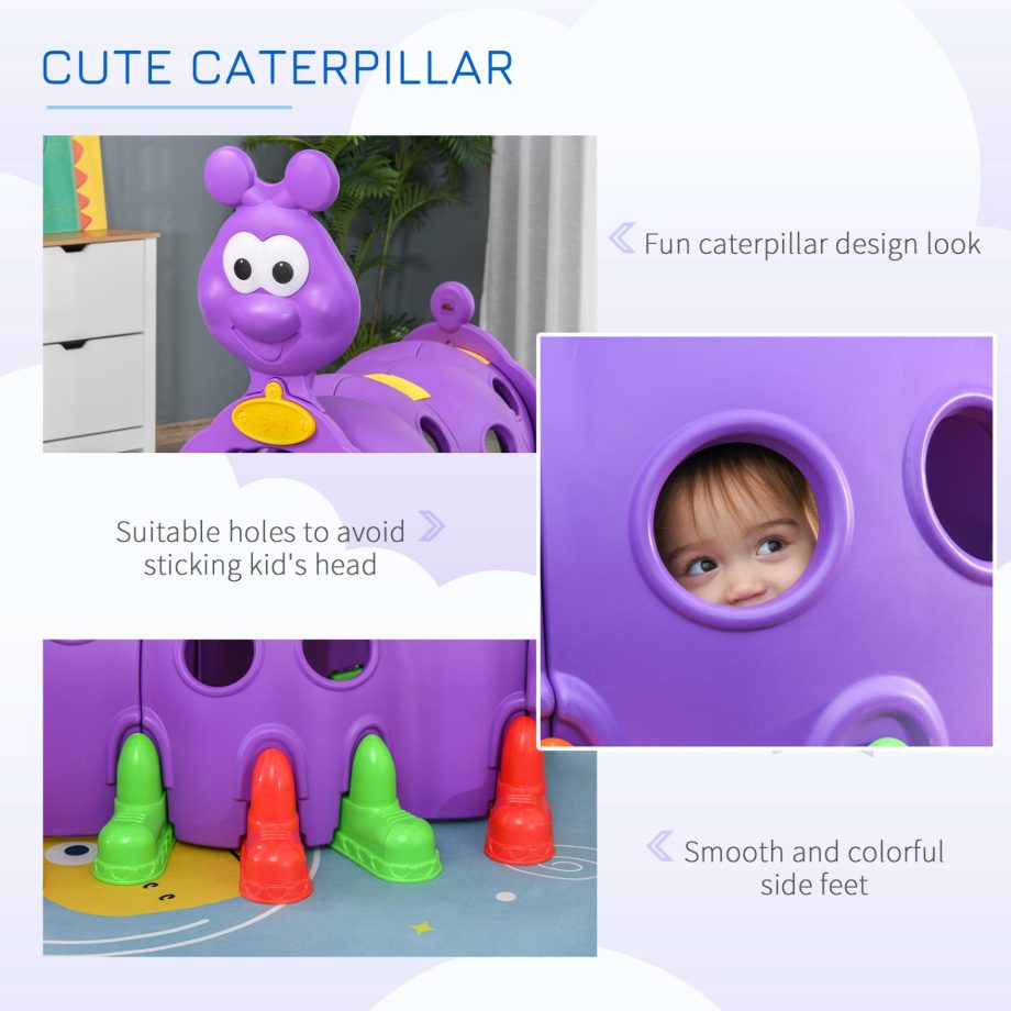 Outsunny Play Tunnel for Kids, Caterpillar Climbing Crawling Tunnel Equipment, for Ages 3-6 Years, Indoor, Outdoor, for Garden, Playground - Purple