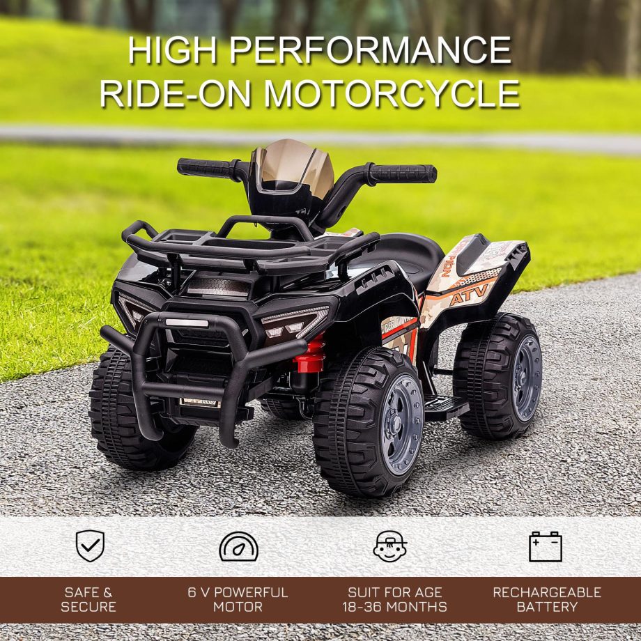 HOMCOM 6V Kids Electric Ride on Car Toddlers Quad Bike ATV Toy With Music for 18-36 months Black