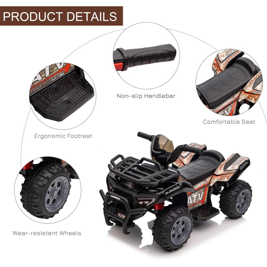 HOMCOM 6V Kids Electric Ride on Car Toddlers Quad Bike ATV Toy With Music for 18-36 months Black