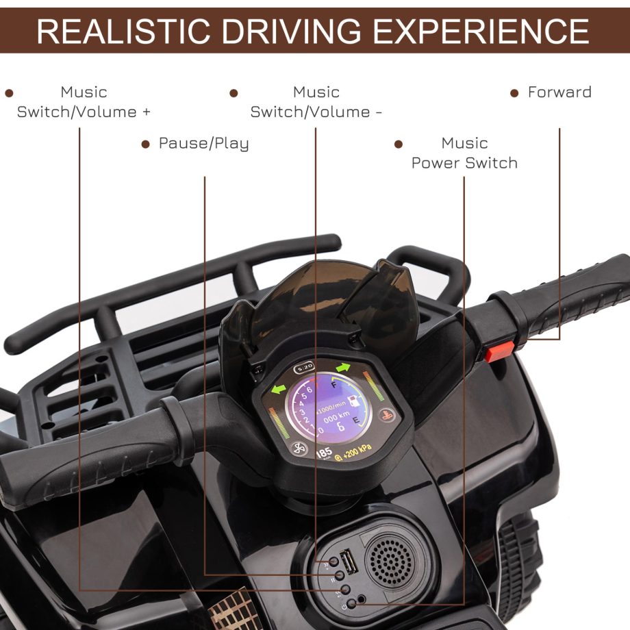 HOMCOM 6V Kids Electric Ride on Car Toddlers Quad Bike ATV Toy With Music for 18-36 months Black