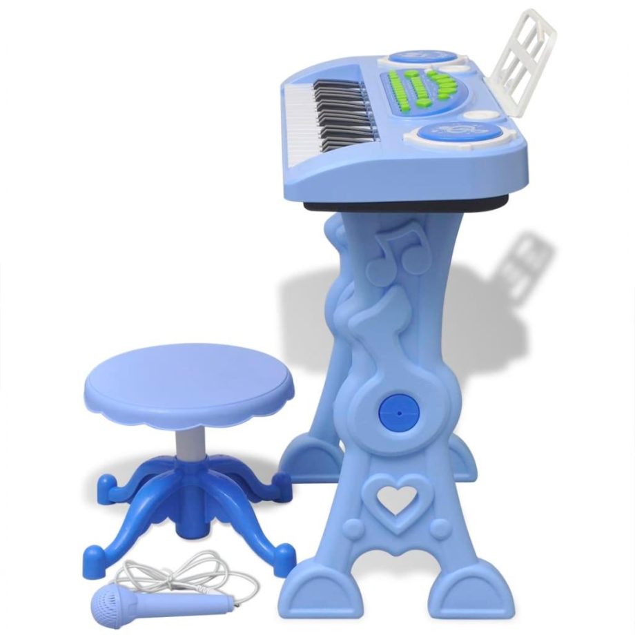 Kids' Playroom Toy Keyboard with Stool/Microphone 37-key Blue