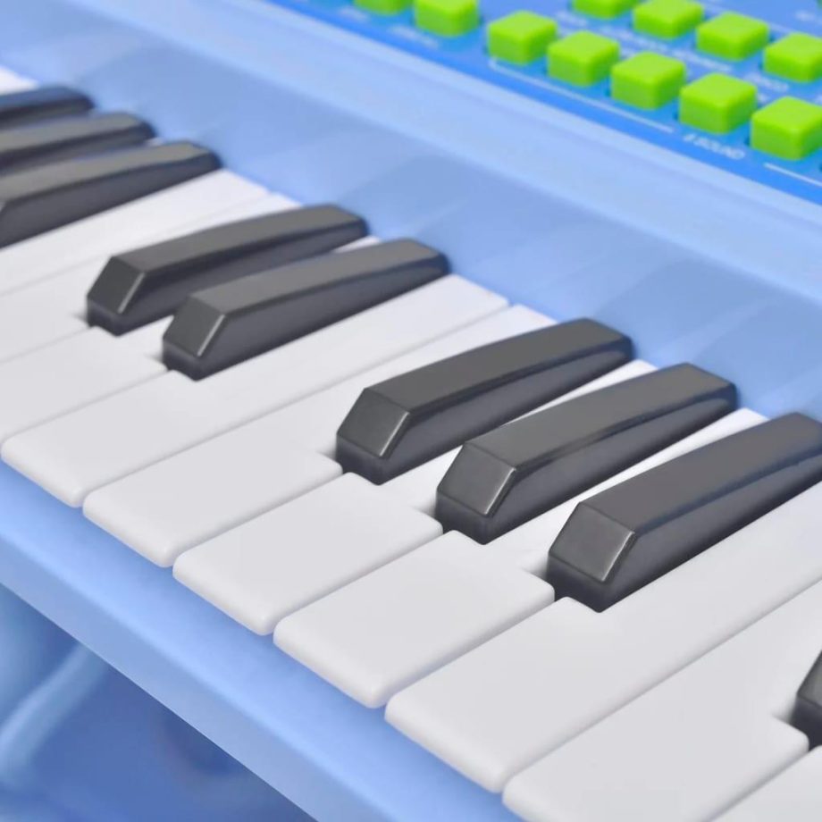 Kids' Playroom Toy Keyboard with Stool/Microphone 37-key Blue