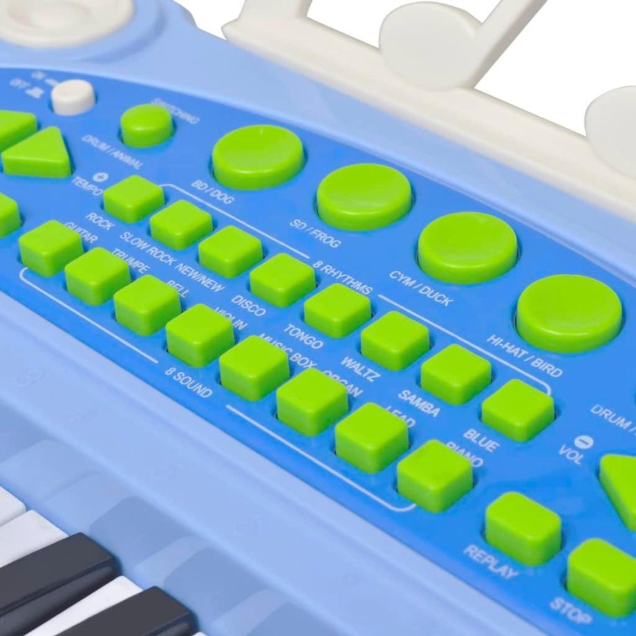 Kids' Playroom Toy Keyboard with Stool/Microphone 37-key Blue