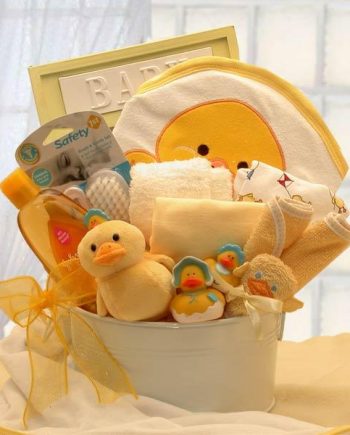 Bath Time Baby New Baby Basket-Yellow - baby bath set - new baby gift basket - baby gift baskets - baby shower gifts